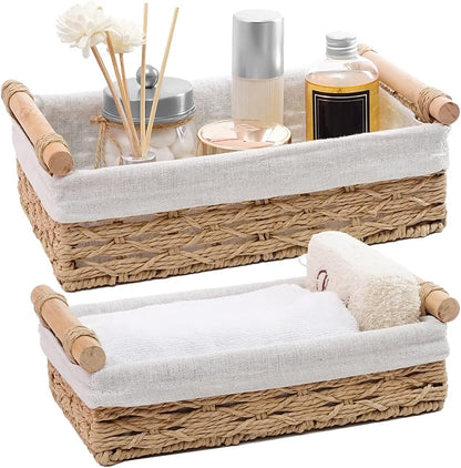 Round Paper Rope Storage Basket Set by [Brand Name] - Decorative Wicker Baskets with Handles | Organize Your Space (Set of 2, Beige)