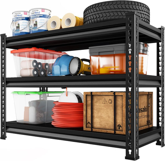 Utility Storage Garage Shelving - Heavy-Duty 3-Tier Metal Shelves | Adjustable Freestanding Rack - Black 40'' W x 16'' D x 36'' H