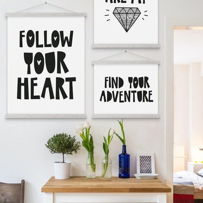 Benjia Magnetic Poster Hanger - Wood Frame for 12x18, 12x16, 12x24 Prints | Grey Hanging Kit for Artwork