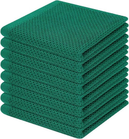 Homaxy Kitchen Dish Cloths - Ultra Soft 100% Cotton Waffle Weave, Quick Drying, 12 x 12 Inches, 8-Pack, Dark Green
