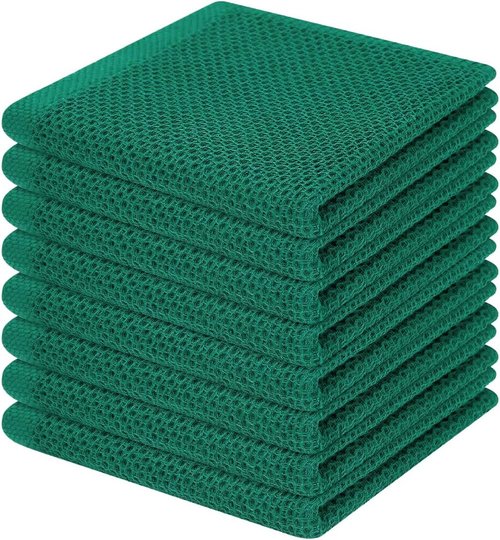 Homaxy Kitchen Dish Cloths - Ultra Soft 100% Cotton Waffle Weave, Quick Drying, 12 x 12 Inches, 8-Pack, Dark Green