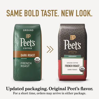 Peet's Coffee - USDA Organic Dark Roast Ground Coffee | 100% Arabica - French Roast 18 Ounce Bag