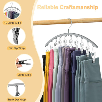 Volnamal Legging Organizer - Metal Yoga Pants Hanger with Rubber Coating | 4 Pack Holds 40 Leggings - Gray