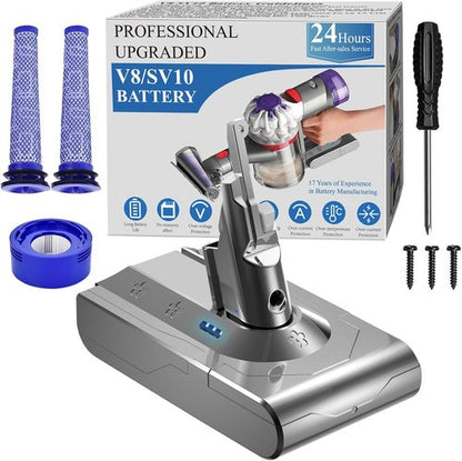 Dyson 10000mAh Replacement Battery - Compatible with V8 Animal, Absolute, Motorhead | 21.6V Cordless Vacuum