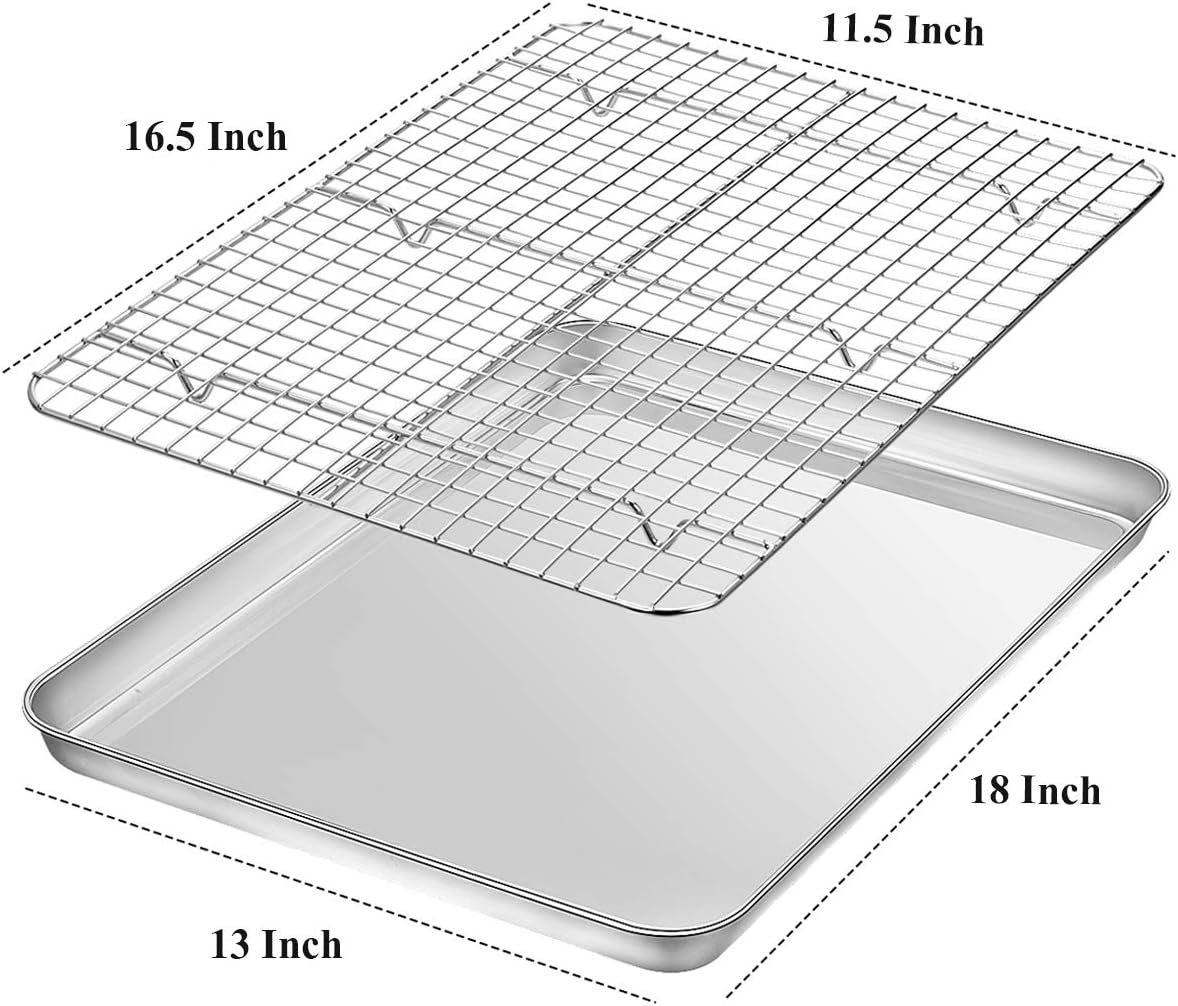 Wildone Baking Sheet Set - Stainless Steel Cookie Pans with Cooling Racks | 18 x 13 Inch, Non-Toxic & Easy Clean