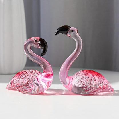 LONGWIN Handmade Art Glass Flamingo Figurines - Hand Blown Collectible Sculptures for Home & Wedding Decor (2 Pcs)