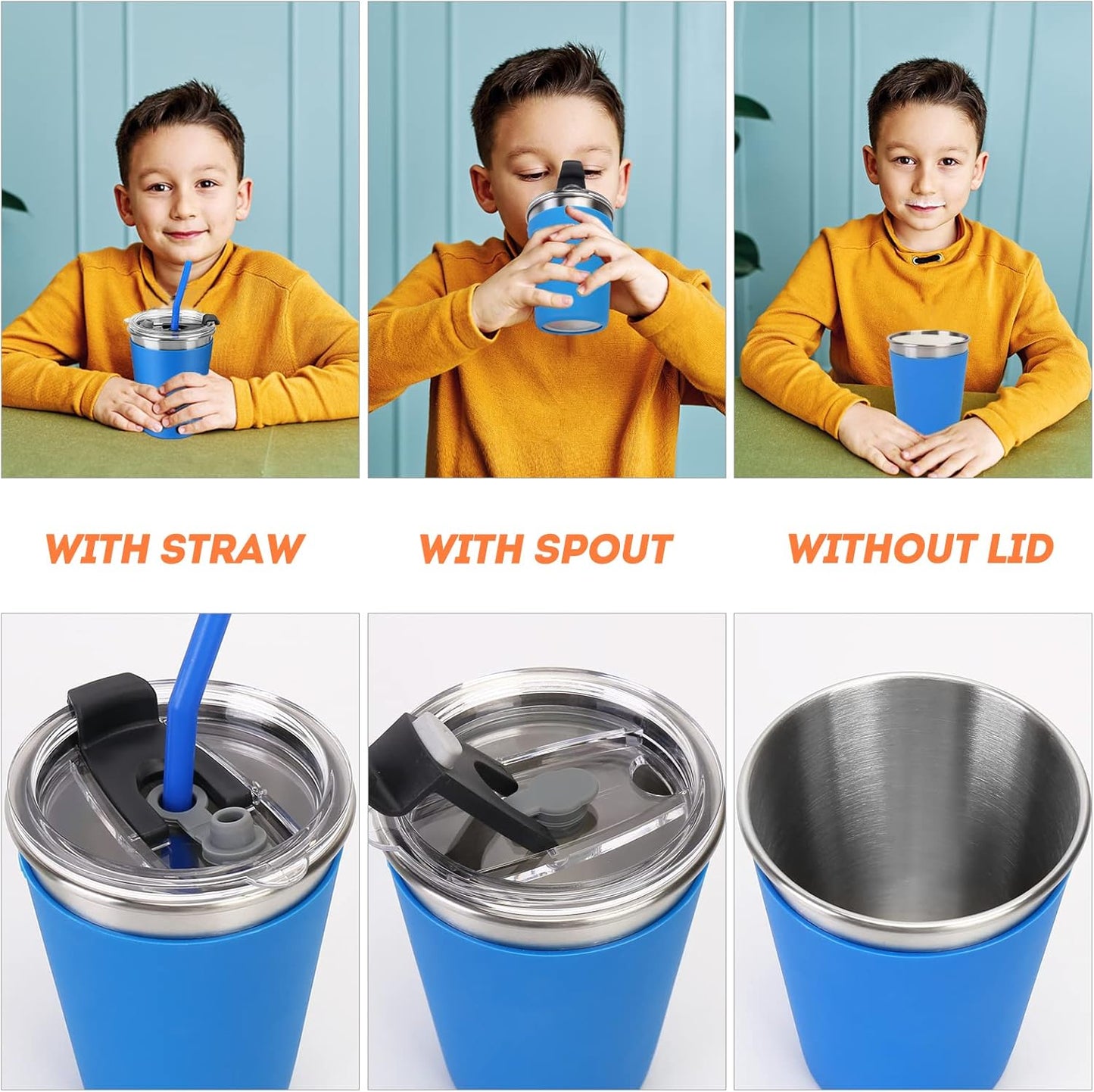 Skiennix Kids Cups - 12oz Spill-Proof Tumblers with Lids & Straws | 5-Pack Stainless Steel Set
