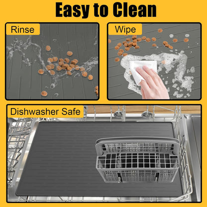 Skiennix 1.5MM Thick Dog Food Mat - Waterproof Silicone Pet Feeding Mat, 40"x30", Dark Gray