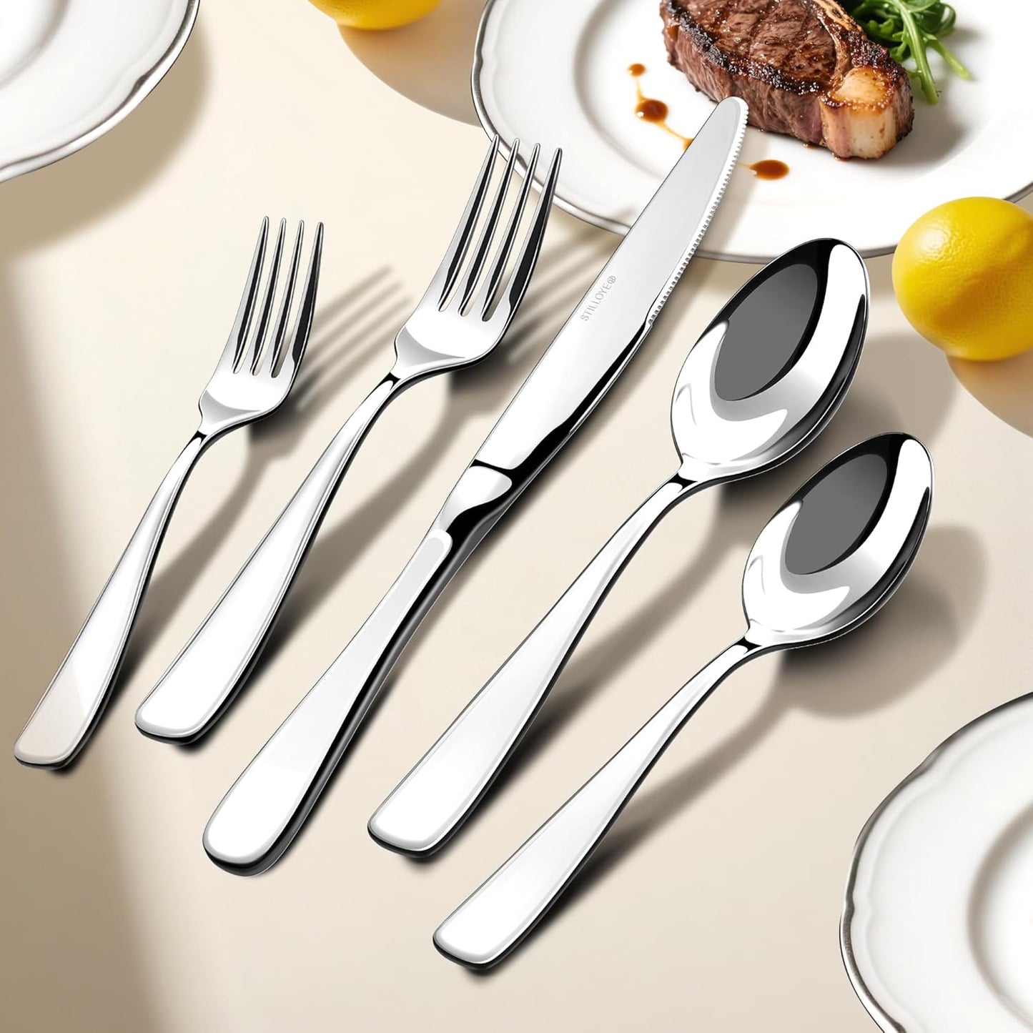Skiennix 40-Piece Silverware Set for 8 | Premium 18/10 Stainless Steel Flatware, Mirror Polished, Dishwasher Safe