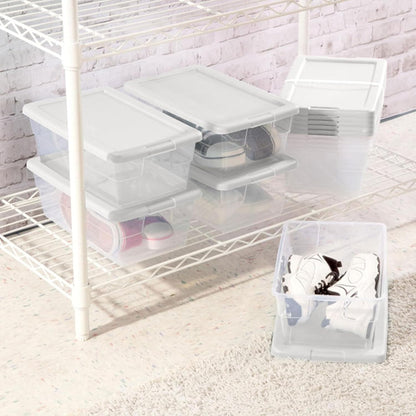 Sterilite 6 Quart Storage Boxes - 12-Pack Stackable Clear Plastic Bins with Snap-On Lids for Organizing