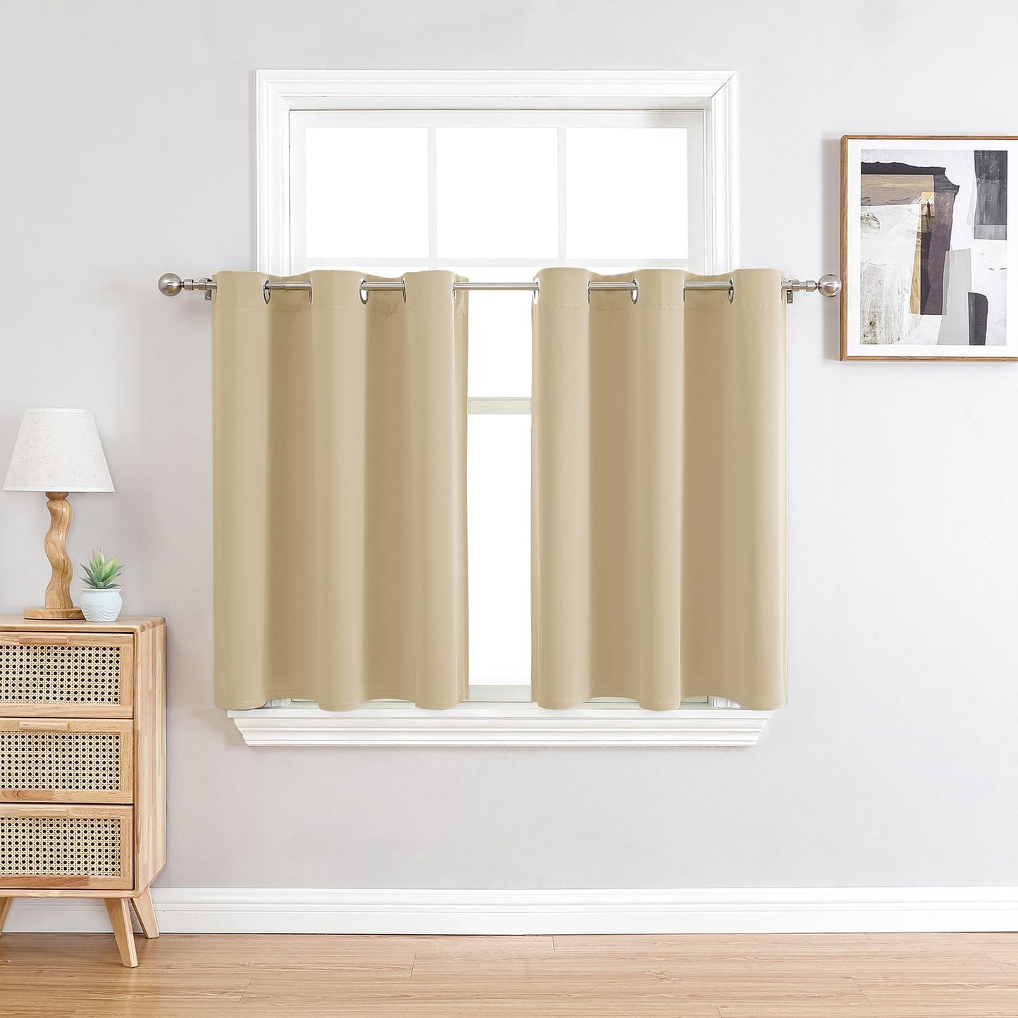 ChrisDowa Small Window Curtains - 36-Inch Grommet Thermal Insulated Room Darkening Panels | Biscotti Beige (2-Pack)