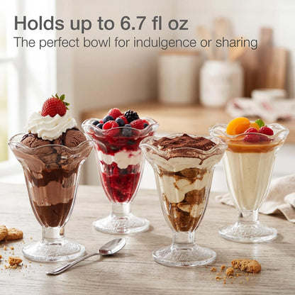 ZENFUN Glass Tulip Sundae Cups - 6 Pack Clear Dessert Bowls for Ice Cream, Milkshakes & More | 7 Fl Oz