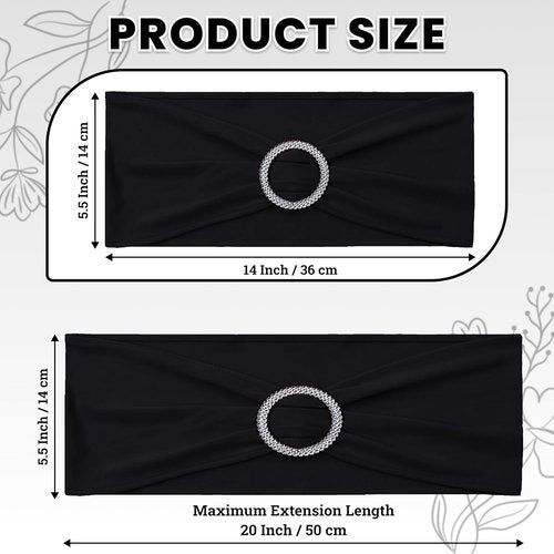 MDS Premium Stretch Chair Sashes - Pack of 25 Universal Black Bow Covers for Weddings & Events