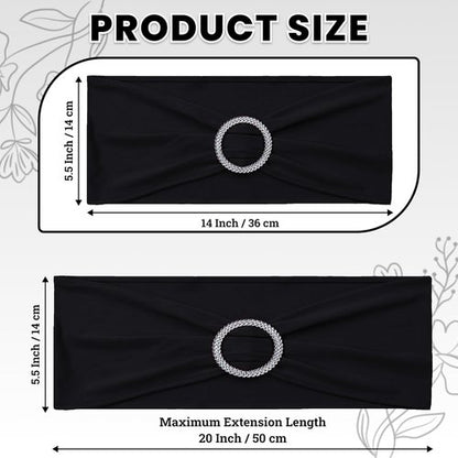 MDS Premium Stretch Chair Sashes - Pack of 25 Universal Black Bow Covers for Weddings & Events