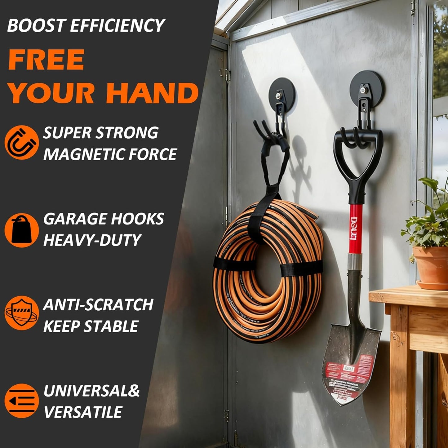 MUTUACTOR Magnetic Hooks - Heavy Duty 40lbs Capacity | 2-Pack Anti-Scratch Double Metal J-Hooks for Organizing Tools