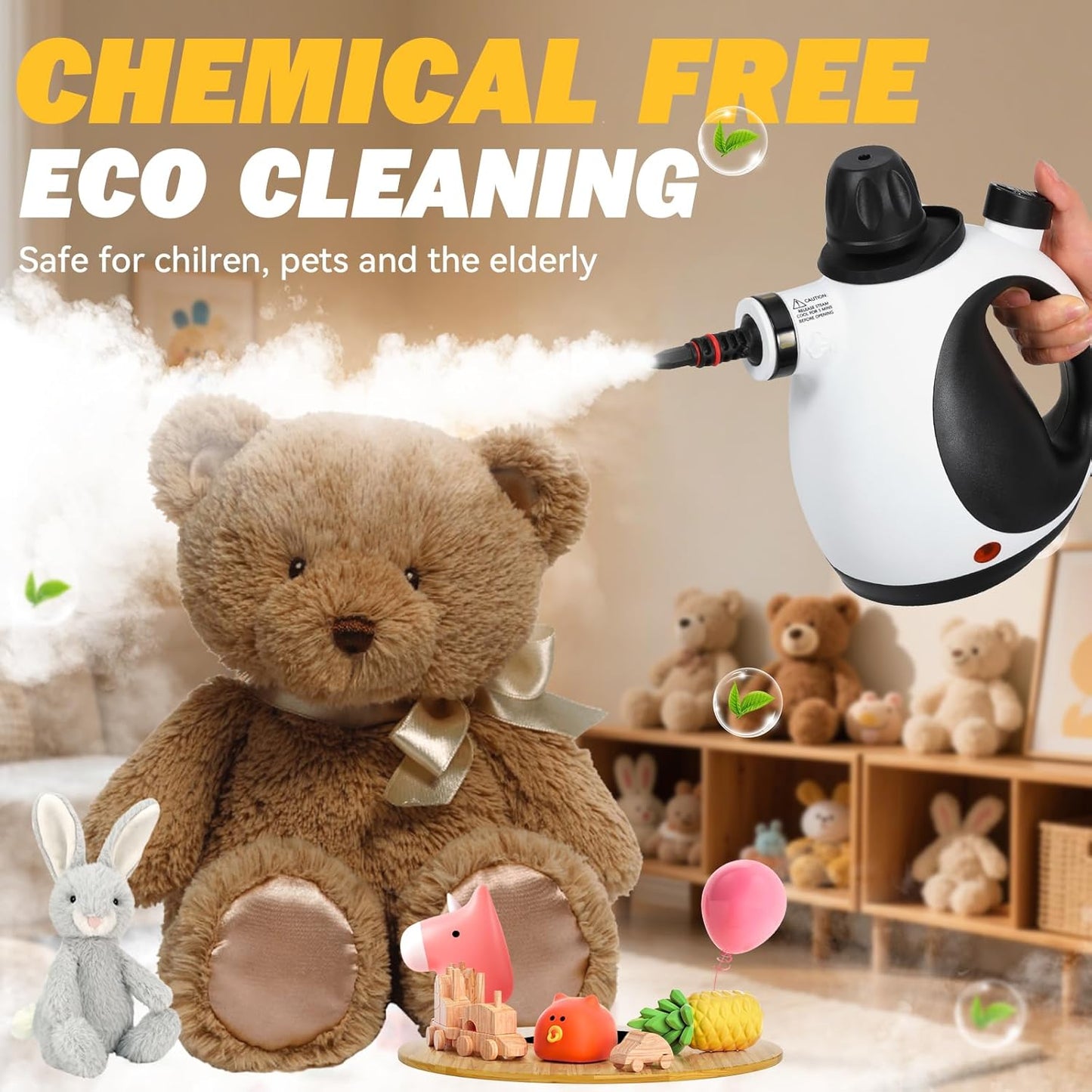 Skiennix Pressurized Handheld Steam Cleaner - Multi-Surface Natural Steamer with 12 Accessories for Fast Home Cleaning