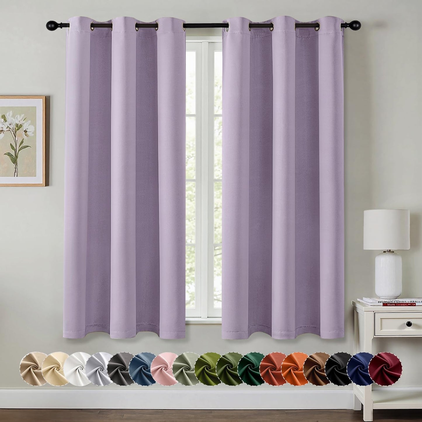 MIULEE Lilac Blackout Curtains - Thermal Insulated Room Darkening Drapes | 45-Inch Grommet Panels (2)