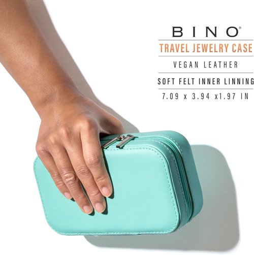 BINO Jewelry Case - Stylish Portable Organizer with Mirror for Earrings, Rings & Necklaces | Aqua