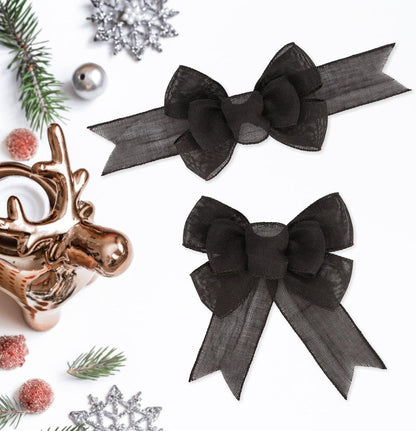Meseey Black Wired Ribbon - 2 Pcs Handmade Burlap Bows for Wreaths & Gift Wrapping