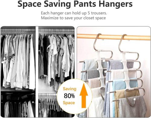 Kalimdor Pants Hangers - Space-Saving Metal Closet Organizer | Anti-Slip Design, 2 Pack for Jeans & Skirts