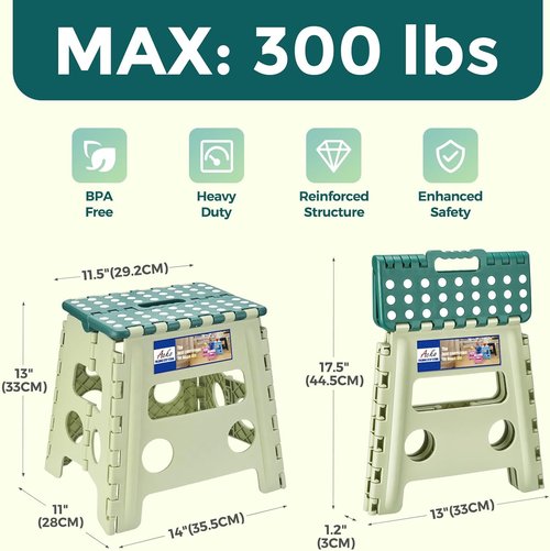ACKO Folding Step Stool - Sturdy 13-Inch Collapsible Design | Supports Up to 300 lbs - Green