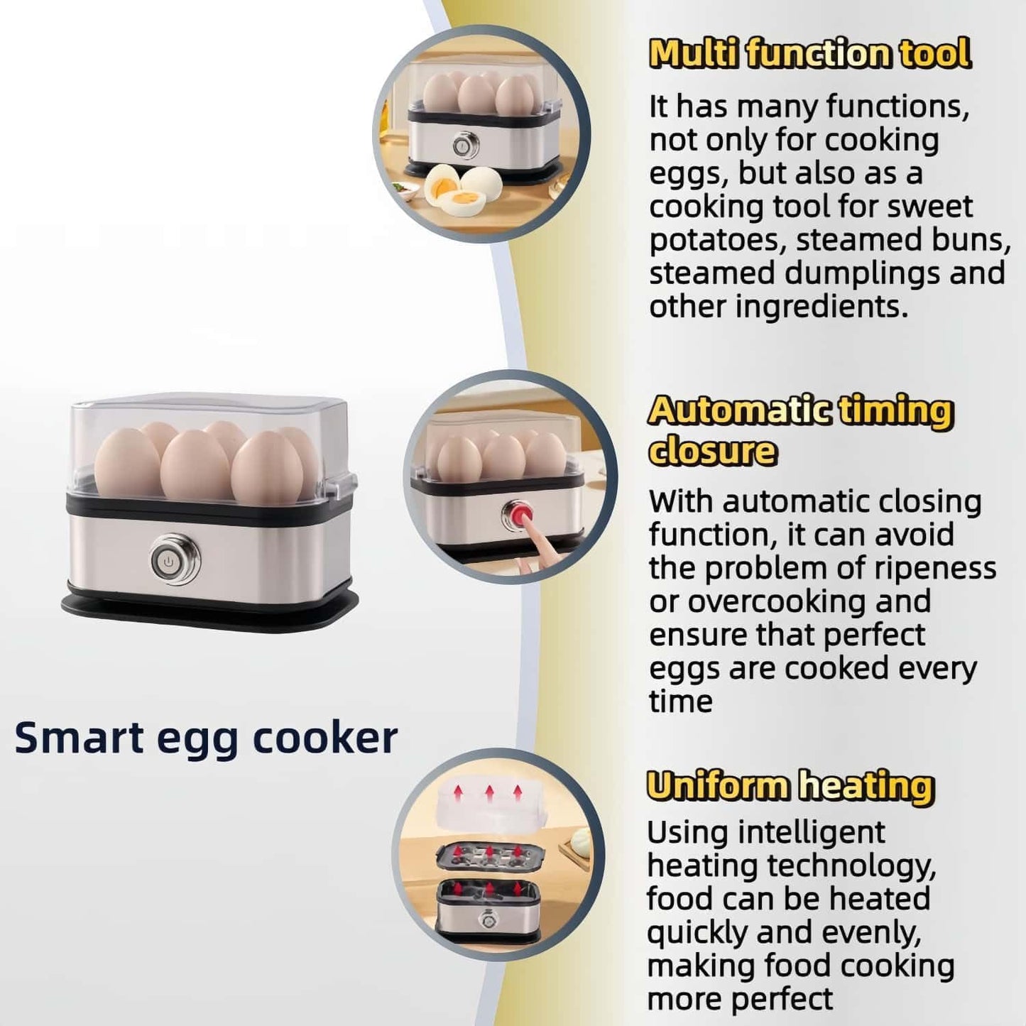 Skiennix Rapid Egg Cooker - 6 Egg Capacity, Soft/Medium/Hard Boiled, Stainless Steel | Silver Gray