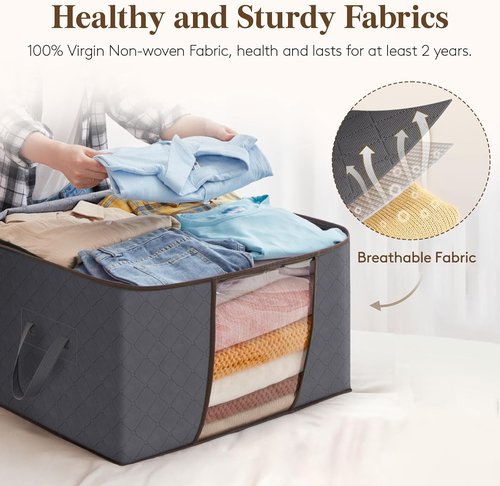 Lifewit 60L Clothes Storage Bins - 4 Pack Foldable Bags with Lids, Zippers & Clear Window