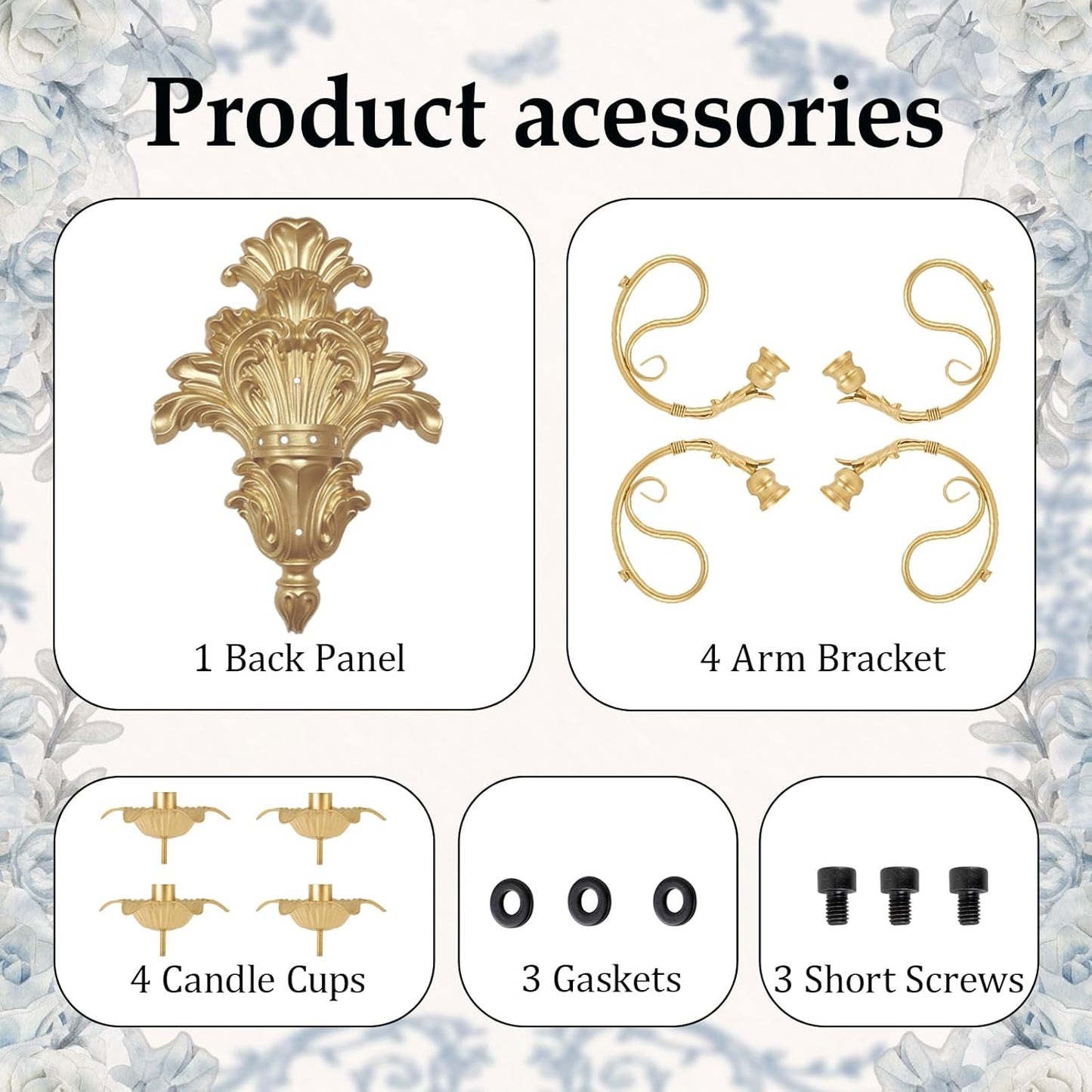 Roman Fountain Wall Sconce - 4-Candle Gold Baroque Candelabra | Antique Metal Wall-Mounted Holder for Tapered Candles