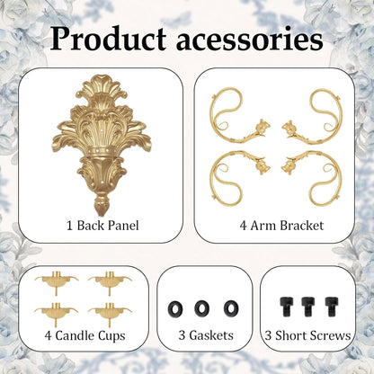 Roman Fountain Wall Sconce - 4-Candle Gold Baroque Candelabra | Antique Metal Wall-Mounted Holder for Tapered Candles