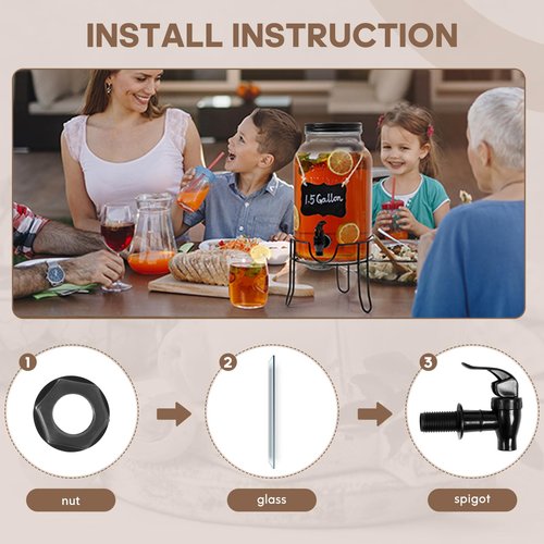 1.5 Gallon Glass Drink Dispensers for Parties, Ice Beverage Dispensers with Stand, Glass Water Dispenser with Spigot, Laundry Detergent Dispenser, Lemonade Dispenser