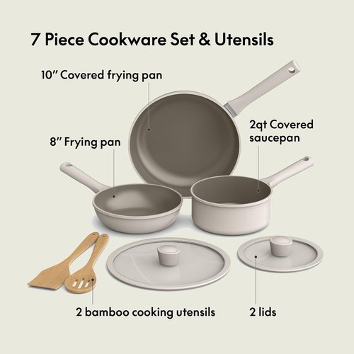 Bella 7-Piece Cookware Set - EverGood™ Ceramic Nonstick, Dishwasher & Oven Safe, Oatmilk Color