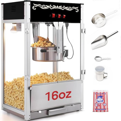 Commercial Popcorn Machine - Authentic 16oz Kettle Popcorn Maker with Warming Deck | 1600W for Restaurants & Events