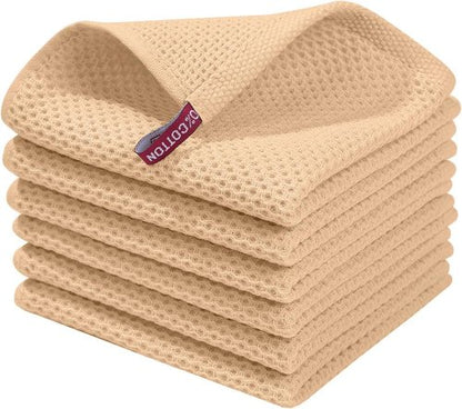 Homaxy Kitchen Dish Cloths - 100% Cotton Waffle Weave, Ultra Soft & Absorbent, 12x12 Inches, 6-Pack | Apricot