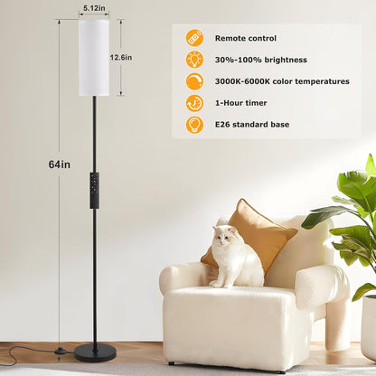 Ambimall Modern Floor Lamp - 64" Adjustable Standing Lamp with Remote Control & Dimmable Colors | Ideal for Living Room, Bedroom, Office