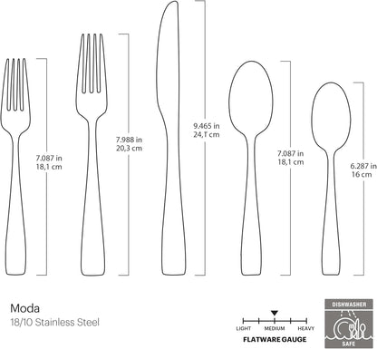 Oneida Moda Mirror 20-Piece Silverware Set - 18/10 Stainless Steel, Dishwasher Safe, Service for 4