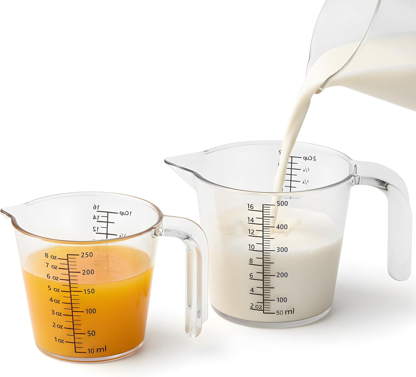 Skiennix Laser-Etched Measuring Cup Set - 8 oz & 16 oz Clear Plastic with Permanent Markings for Baking & Cooking