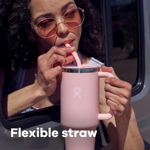 Hydro Flask Travel Tumbler with Handle, Lid and Straw - Insulated Stainless Steel in 32 Oz Agave
