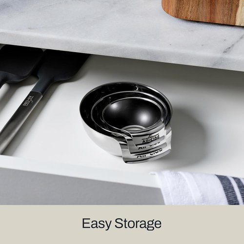 All-Clad Stainless Steel Mini Measuring Bowl Set - 3 Stackable Cups for Cooking & Baking | Dishwasher Safe, Silver