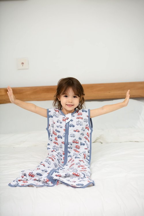 TADO MUSLIN Baby Sleep Sack 2-4 T Baby Wearable Blanket 100% Organic Cotton 0.5 TOG Toddler Sleep Sacks 2‑Way YKK Zipper Soft 4 Layers Muslin 2T 3T 4T Car Truck