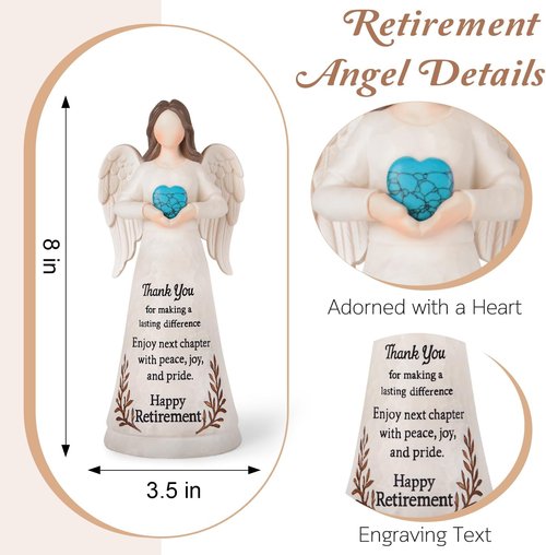 Angel Figurine by [Brand Name] - 8.2" Crystal Heart Retirement Gift for Women | Perfect for Teachers, Nurses, and Moms