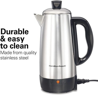 Hamilton Beach 12-Cup Electric Percolator Coffee Maker - Stainless Steel, Quick Brew & Easy Pour Spout
