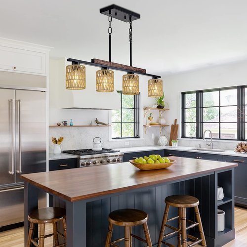 4 Pack Rattan Lamp Shade, Small Boho Lamp Shades Replacement, 5.9in Height, 5in Diameter, 1.53in Fitter, Cylinder Woven Lampshade for Floor Lamps, Pendant Light, Chandelier, Wall Sconces Light Fixture