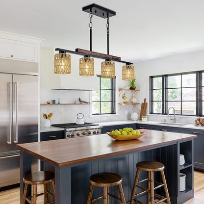 4 Pack Rattan Lamp Shade, Small Boho Lamp Shades Replacement, 5.9in Height, 5in Diameter, 1.53in Fitter, Cylinder Woven Lampshade for Floor Lamps, Pendant Light, Chandelier, Wall Sconces Light Fixture