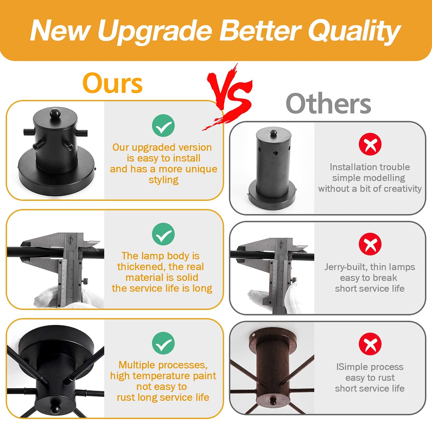 UOFUS 6 Lights Sputnik Semi Flush Mount Ceiling Light Matte Black Modern Edison Chandelier Industrial Close to Ceiling Light for Farmhouse Dining Room Kitchen Bedroom Living Room Study