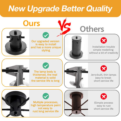 UOFUS 6 Lights Sputnik Semi Flush Mount Ceiling Light Matte Black Modern Edison Chandelier Industrial Close to Ceiling Light for Farmhouse Dining Room Kitchen Bedroom Living Room Study