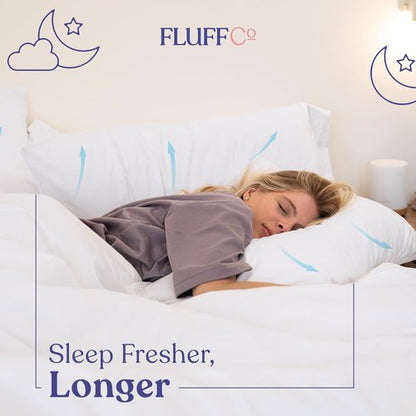 FluffCo Down Alternative Pillows - Cooling Queen Bed Pillows Set of 2 | Machine Washable & USA Made