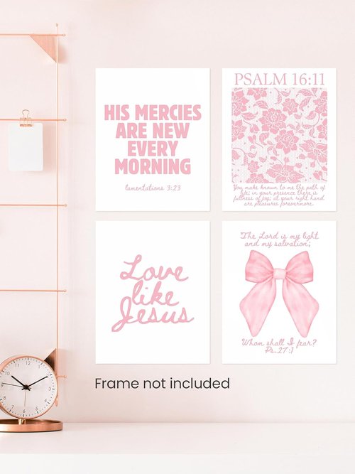 FGFK Christian Wall Art Prints Set - Girly Pink Bible Verse Decor for Girls Room | 8x10 Unframed