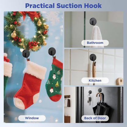 OUTXE Suction Cup Wreath Hanger, Upgraded Reef Hook for Front Door/Glass Window/Over Door, Christmas/Thanksgiving/Halloween/July 4th/Easter/Valentine/Spring/Summer/Fall (Black, 2-Pack)