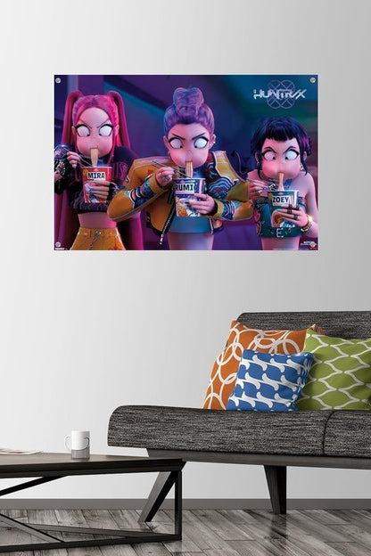 Huntrix Noodles | Netflix KPop Demon Hunters (2025) Wall Poster & Push Pin Bundle - 34"L x 22.4"W
