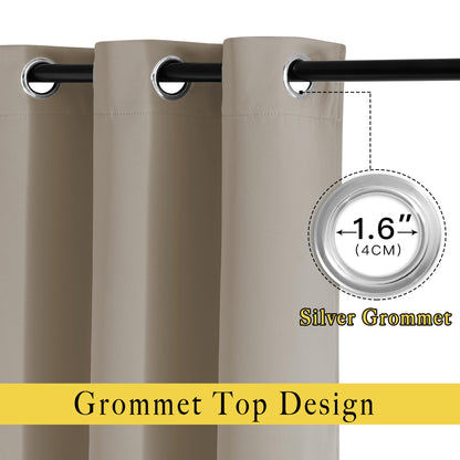 NICETOWN Taupe Curtain Panels - (52 inches by 120 Inch, Black, Set of 2) Home Decoration Thermal Insulated Solid Grommet Blackout Curtains/Drapes for Hall/Dining Room